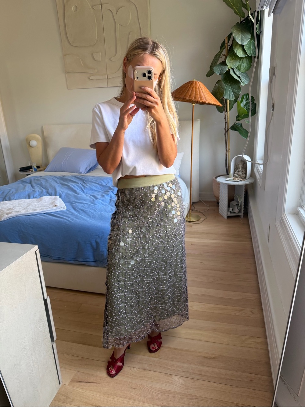 Green Sequin Midi Skirt  Size Large